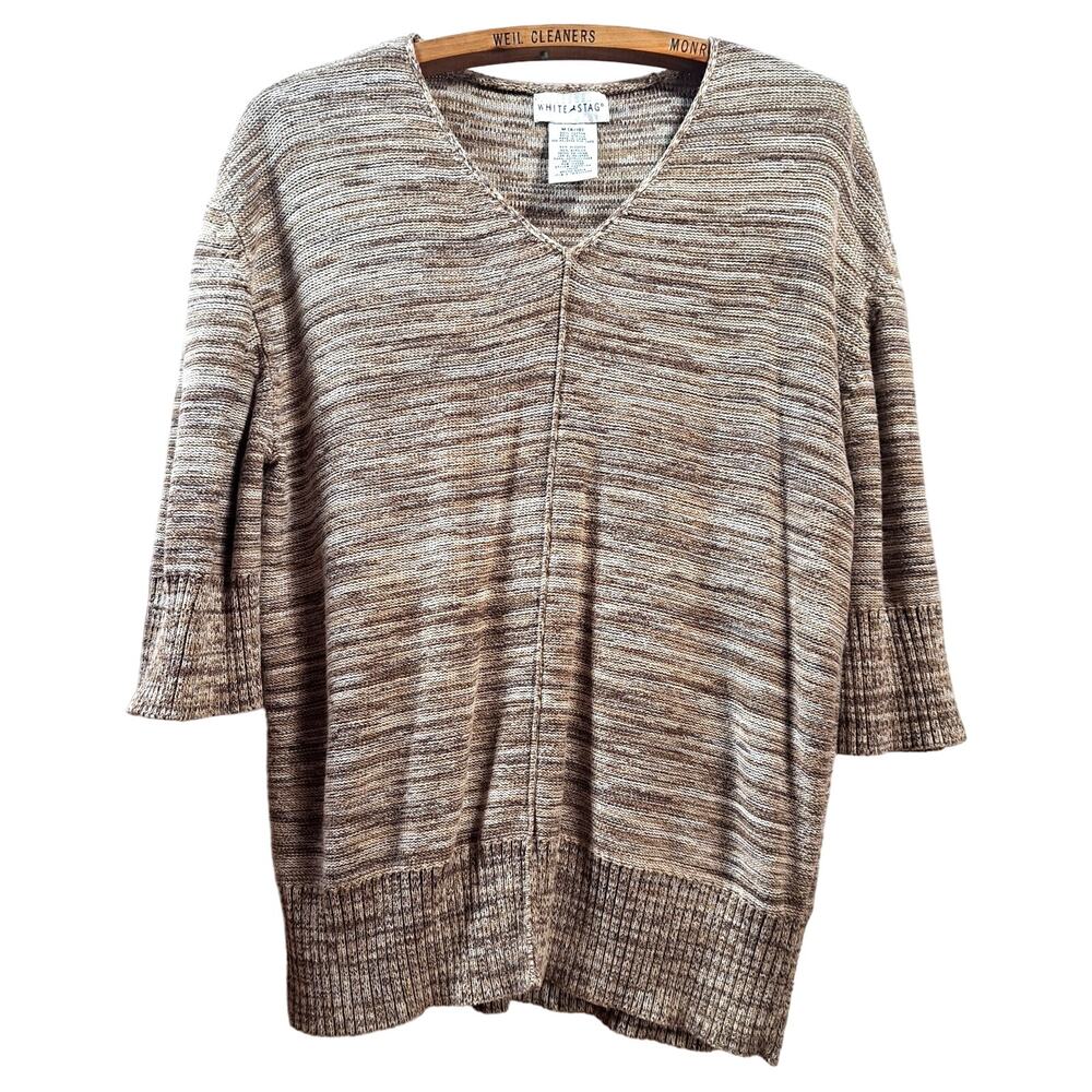 White Stag Tan Sweater 3/4 Sleeve Size Medium V-Neck